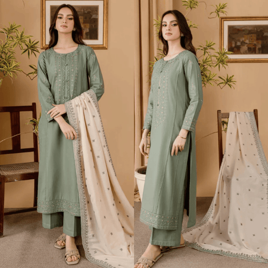 3PC EMBROIDERED DHANAK DRESS RO - 567 - Rangoli Store