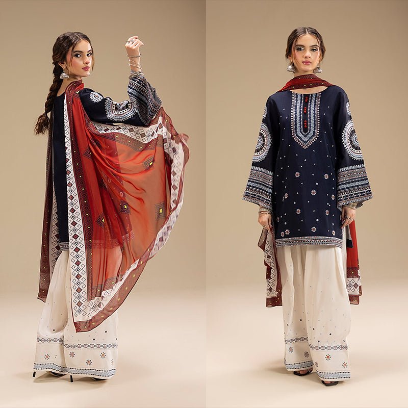 3PC EMBROIDERED DHANAK DRESS RO - 568 - Rangoli Store