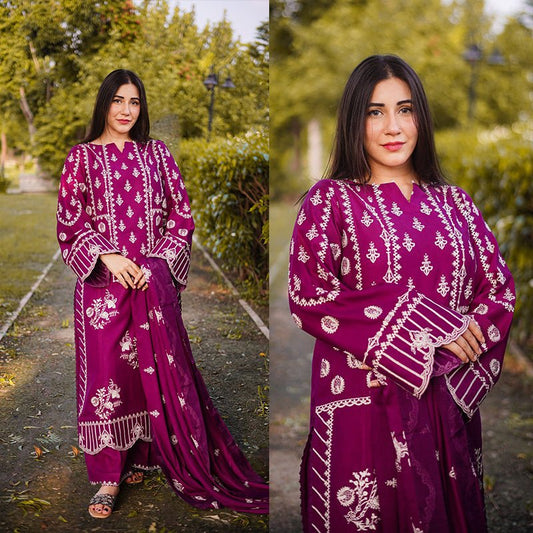 3PC EMBROIDERED DHANAK DRESS RO - 575 - Rangoli Store