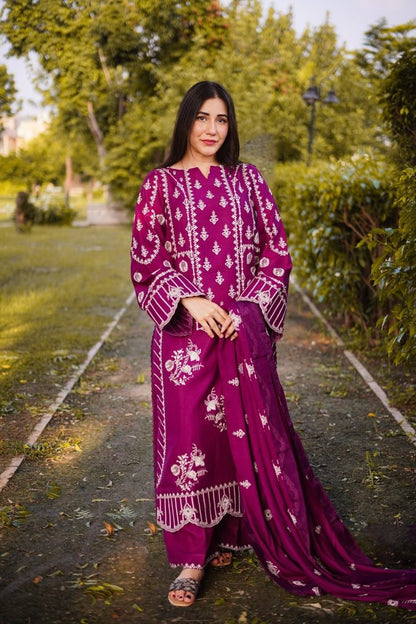 3PC EMBROIDERED DHANAK DRESS RO - 575 - Rangoli Store