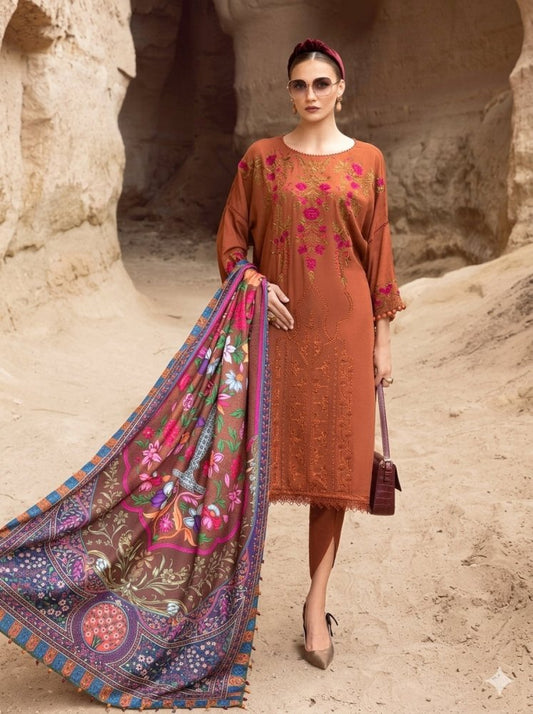 3PC EMBROIDERED DHANAK DRESS RO - 576 - Rangoli Store