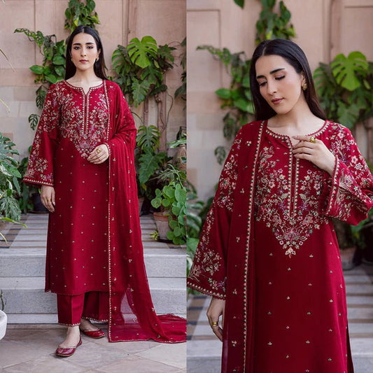 3PC EMBROIDERED LAWN SUIT - SR-620