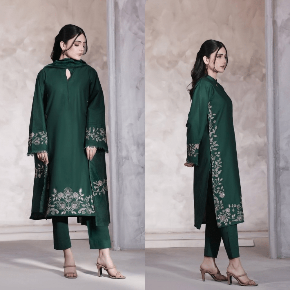 3PC EMBROIDERED DHANAK DRESS RO - 772 - Rangoli Store