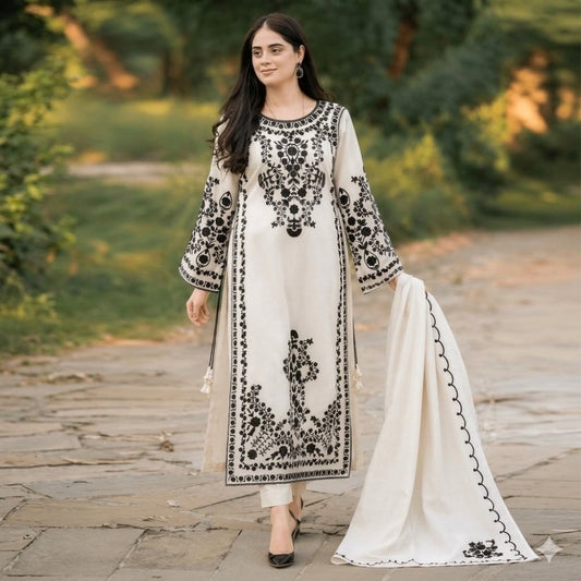 3PC EMBROIDERED DHANAK DRESS RO - 773 - Rangoli Store