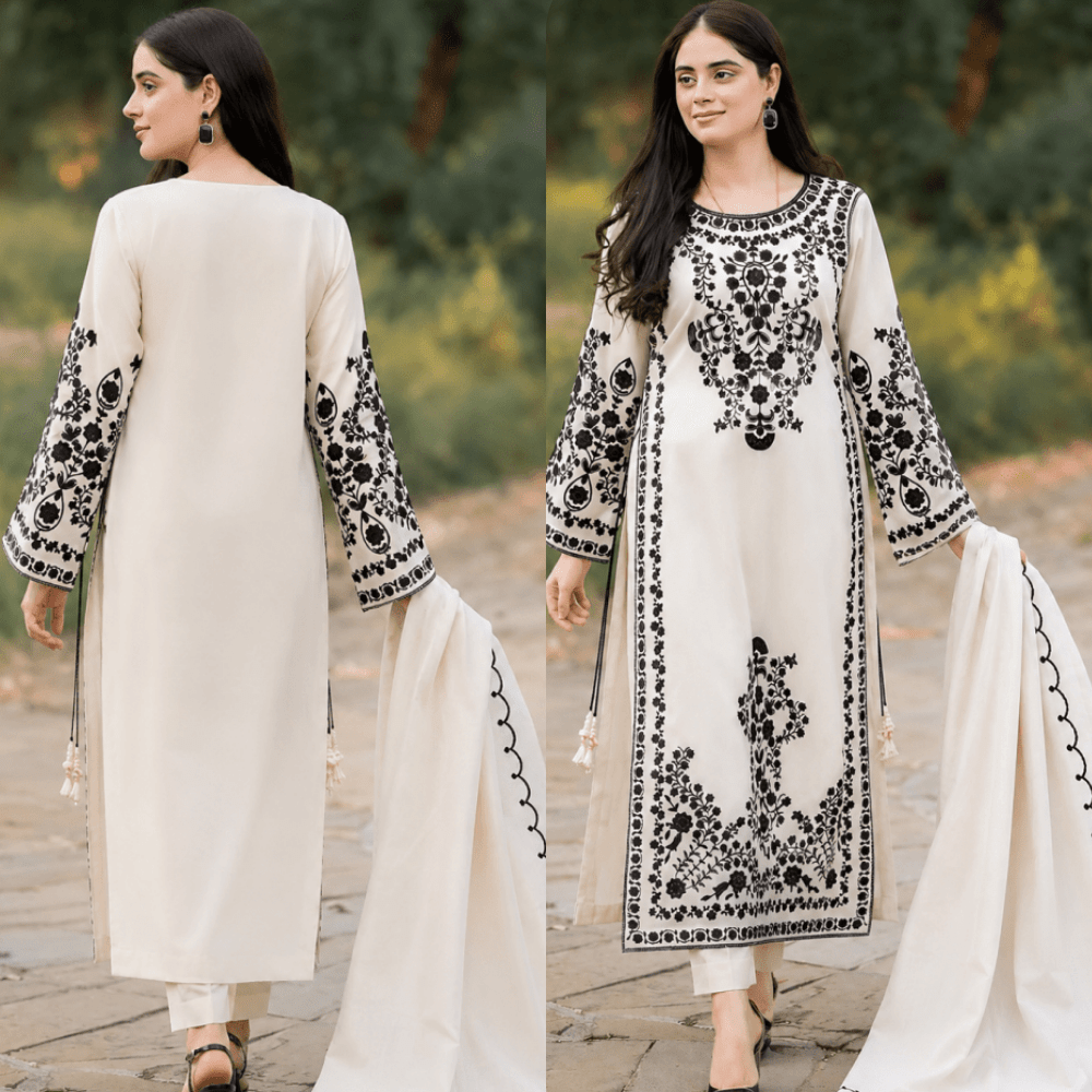 3PC EMBROIDERED DHANAK DRESS RO - 773 - Rangoli Store