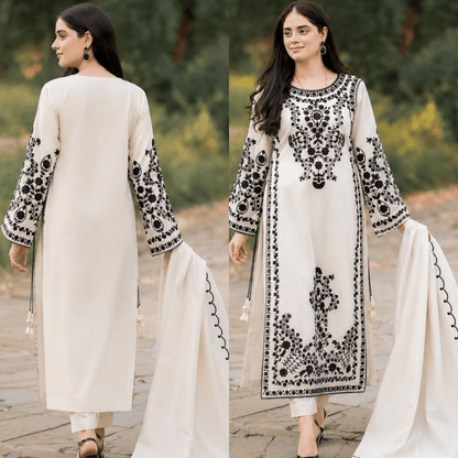 3PC EMBROIDERED DHANAK DRESS RO - 773 - Rangoli Store