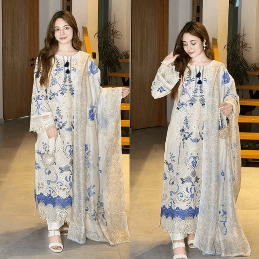 3PC EMBROIDERED DHANAK DRESS RO-781 - Rangoli Store