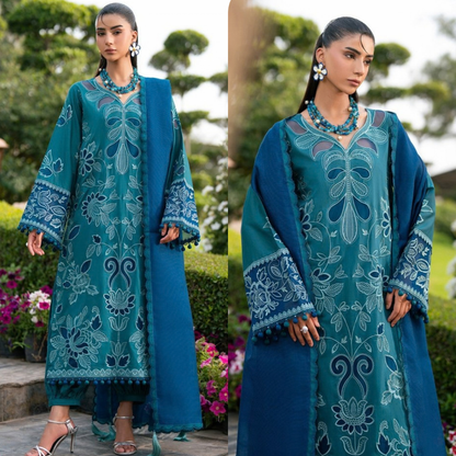 3PC EMBROIDERED DHANAK DRESS RO - 784 - Rangoli Store