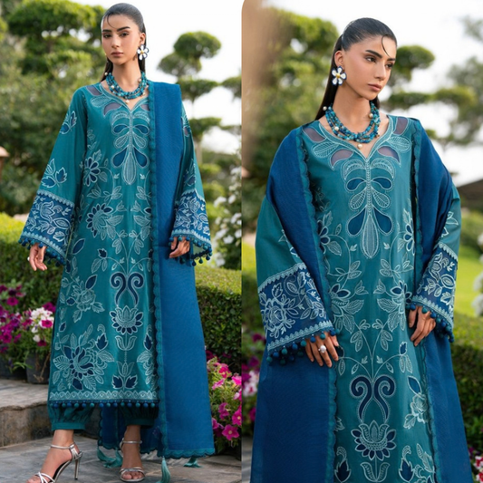 3PC EMBROIDERED DHANAK DRESS RO - 784 - Rangoli Store