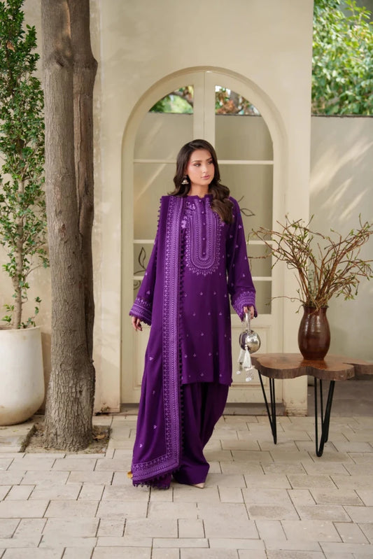 3PC EMBROIDERED DHANAK DRESS RO - 808 - Rangoli Store