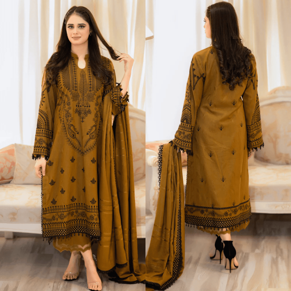 3PC EMBROIDERED DHANAK SUIT - RO - 200 - Rangoli Store
