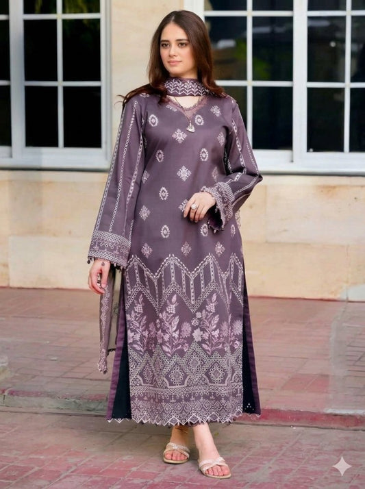 3PC EMBROIDERED DHANAK SUIT - RO-472 - Rangoli Store