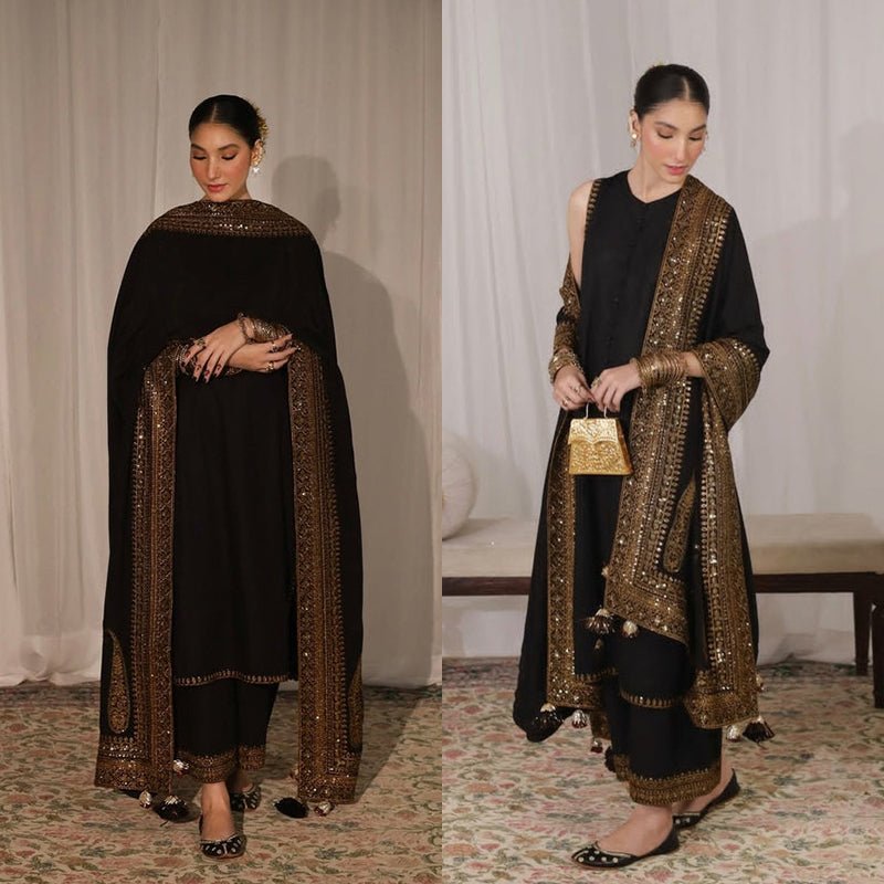 3PC EMBROIDERED DHANAK SUIT - RO - 584 - Rangoli Store