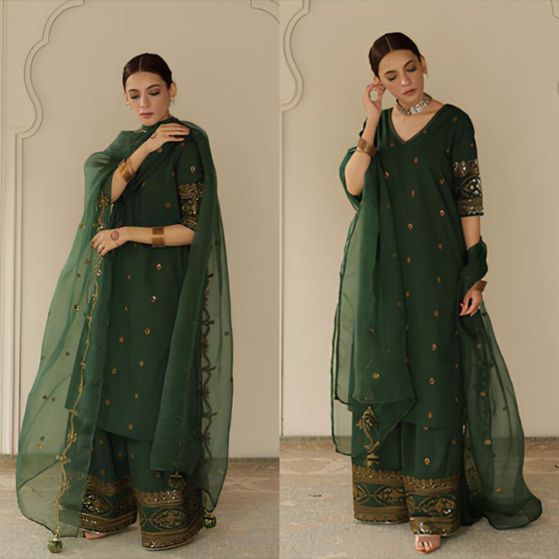 3PC EMBROIDERED DHANAK SUIT - RO - 585 - Rangoli Store