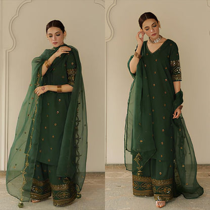3PC EMBROIDERED DHANAK SUIT - RO - 585 - Rangoli Store