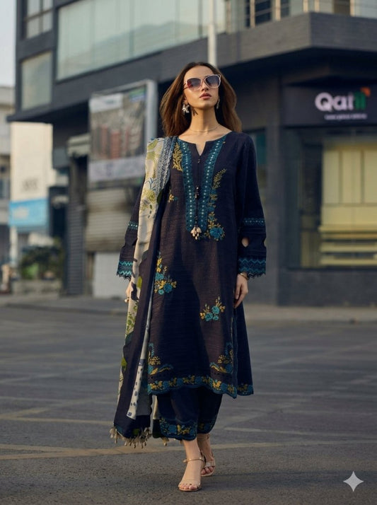 3PC EMBROIDERED DHANAK SUIT - RO-596 - Rangoli Store