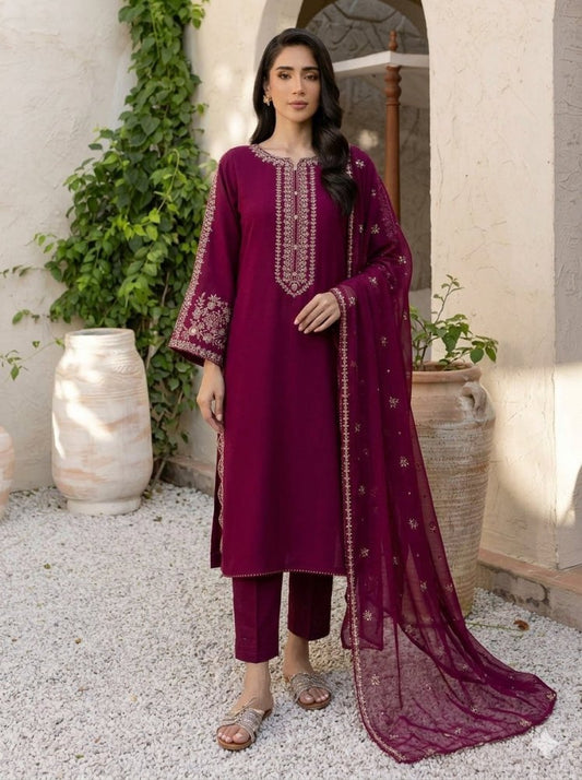 3PC EMBROIDERED DHANAK SUIT - RO-783 - Rangoli Store