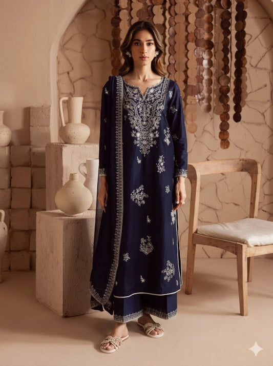 3PC EMBROIDERED DHANAK SUIT - RO-793 - Rangoli Store