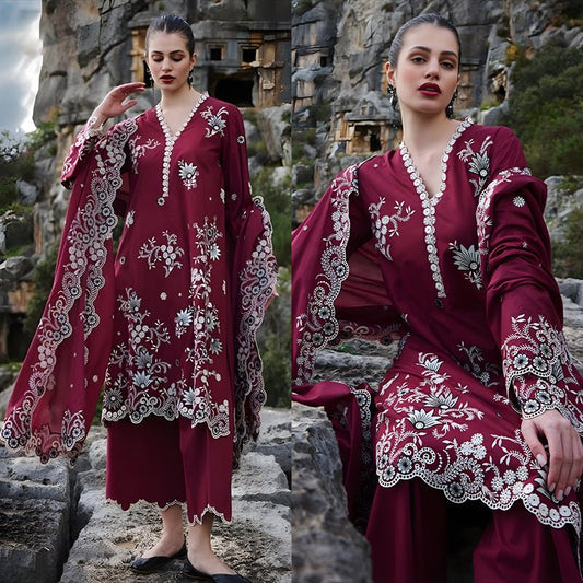 3PC EMBROIDERED LAWN DRESS SR - 525 - Rangoli Store