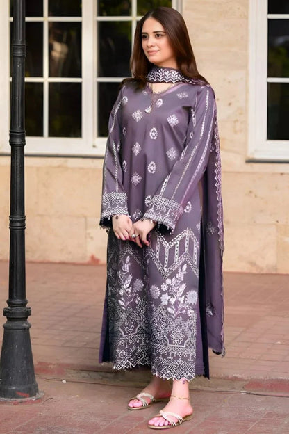 3PC EMBROIDERED DHANAK SUIT - RO-472