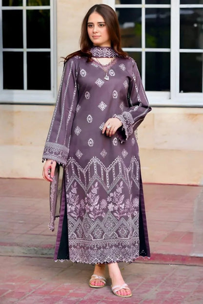 3PC EMBROIDERED DHANAK SUIT - RO-472