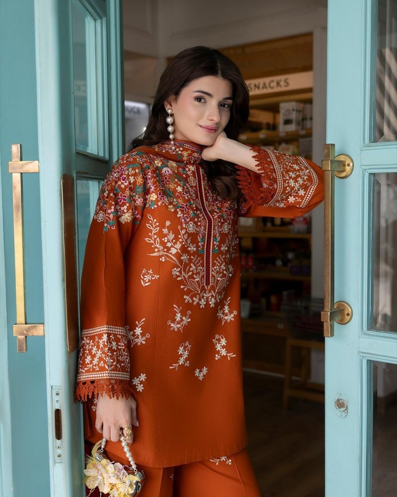 3PC EMBROIDERED DHANAK SUIT - RO-774