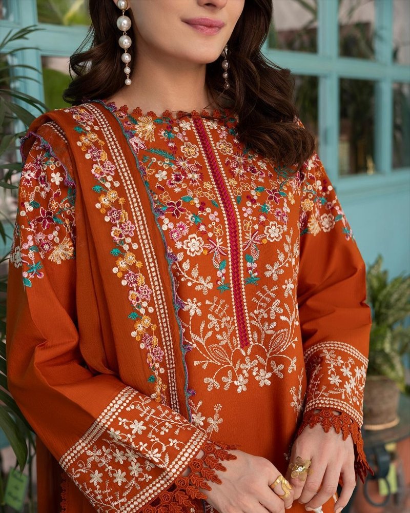 3PC EMBROIDERED DHANAK SUIT - RO-774