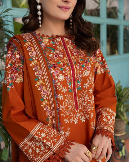 3PC EMBROIDERED DHANAK SUIT - RO-774