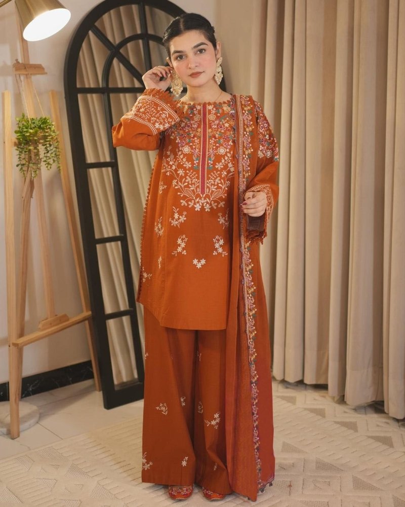3PC EMBROIDERED DHANAK SUIT - RO-774