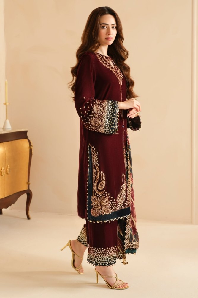 3PC EMBROIDERED MICRO 9000 VELVET DRESS - RO - 533 - Rangoli Store