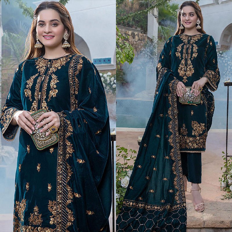 3PC EMBROIDERED MICRO 9000 VELVET DRESS - RO - 537 - Rangoli Store