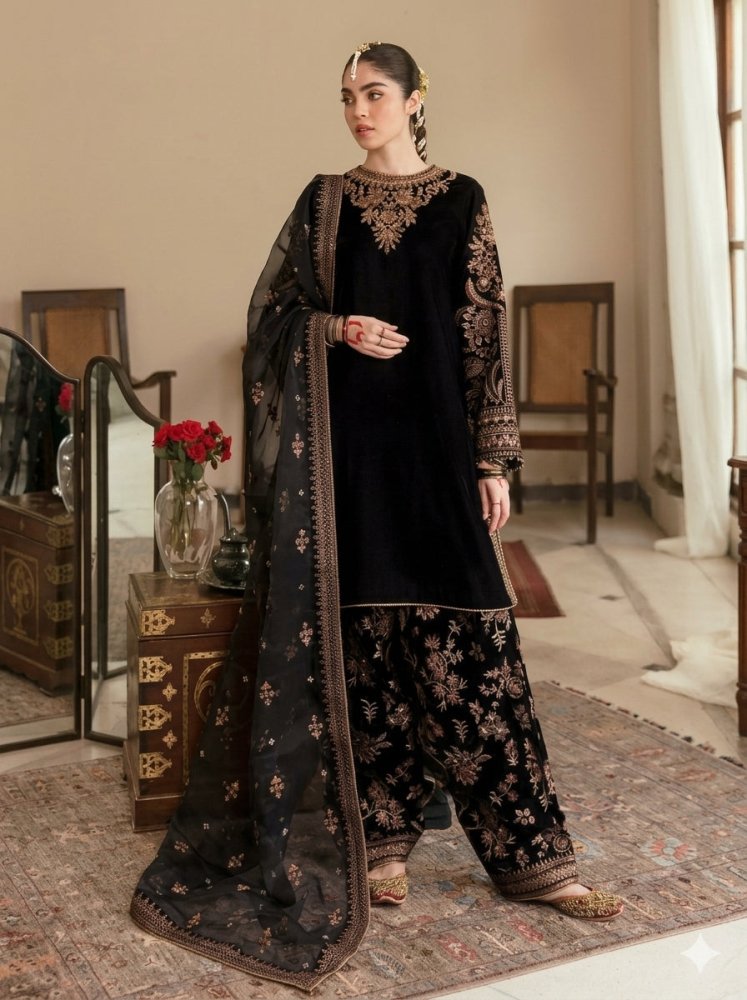 3PC EMBROIDERED MICRO 9000 VELVET DRESS - RO-538 - Rangoli Store