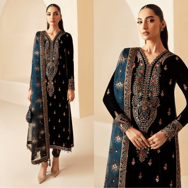 3PC EMBROIDERED MICRO 9000 VELVET DRESS - RO - 621 - Rangoli Store