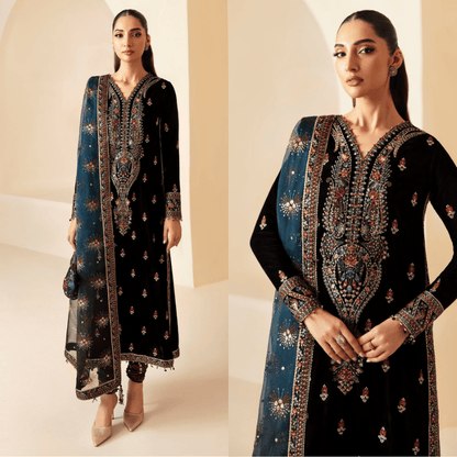 3PC EMBROIDERED MICRO 9000 VELVET DRESS - RO - 621 - Rangoli Store