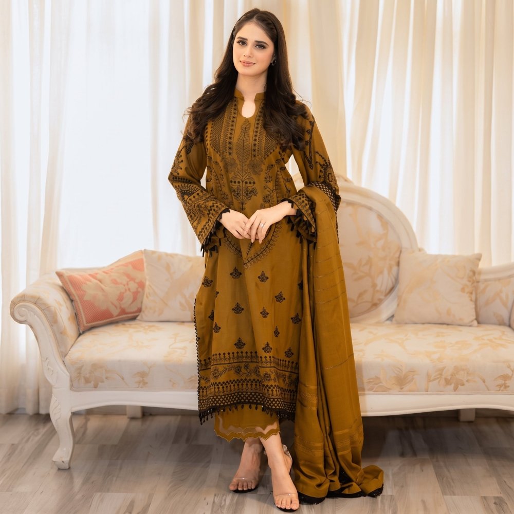 3PC STITCH EMBROIDERED DHANAK SUIT RO - 816 - Rangoli Store