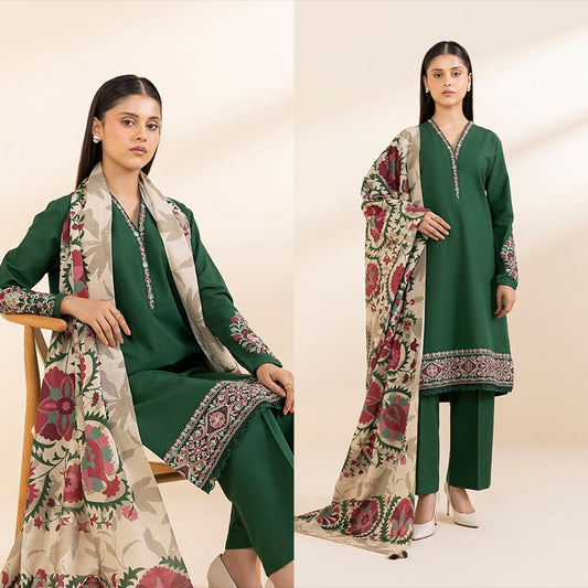 3PC EMBROIDERED KHADDAR DRESS RO - 422