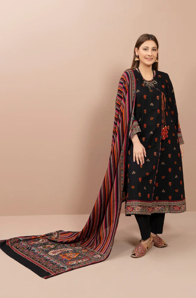 3PC EMBROIDERED DHANAK DRESS RO - 358