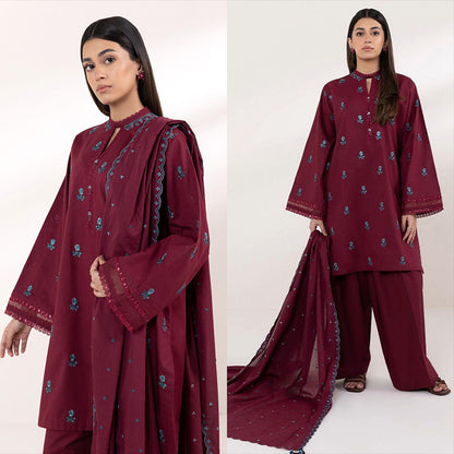 3 PC DHANAK SEQUENCE EMBROIDED DRESS RO - 444