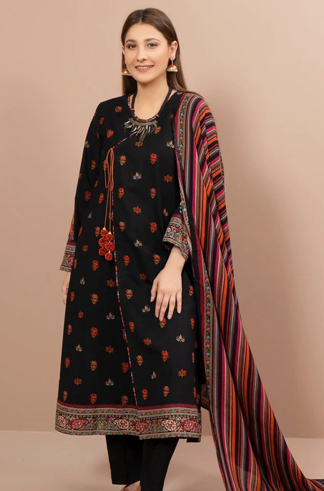 3PC EMBROIDERED DHANAK DRESS RO - 358