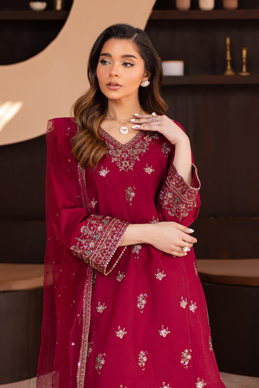 3PC SEQUENCE EMBROIDERED LAWN SUIT - SR-519