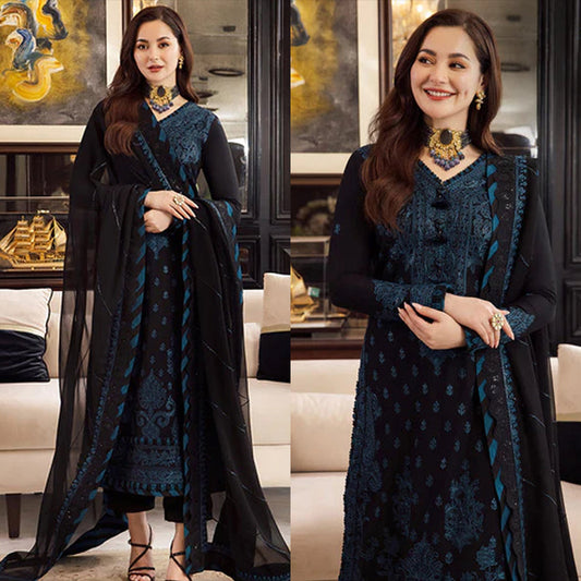 3PC EMBROIDERED DHANAK DRESS RO - 527