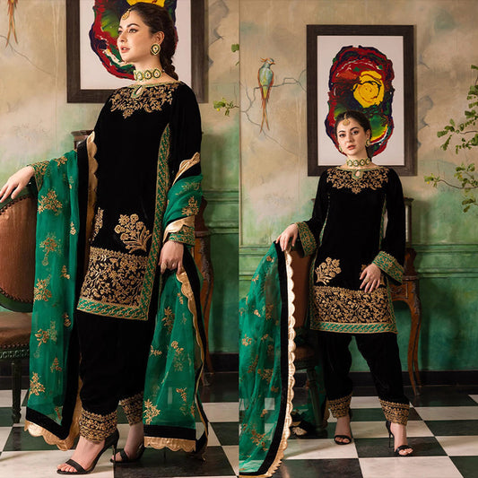 3PC EMBROIDERED MICRO 9000 VELVET DRESS - RO-531