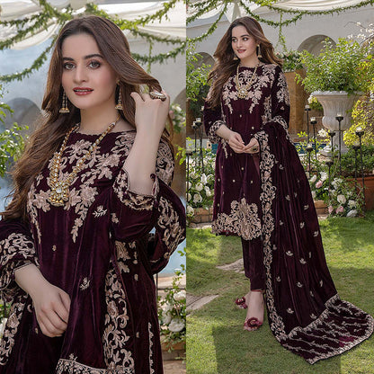 3PC EMBROIDERED MICRO 9000 VELVET DRESS - RO-534