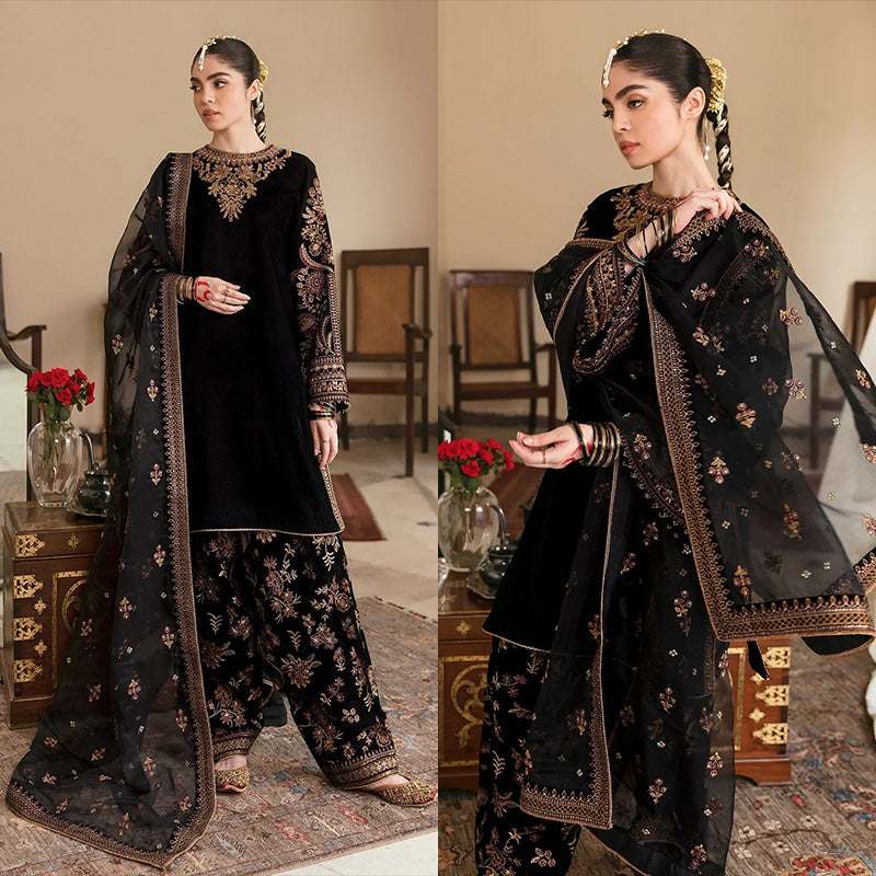 3PC EMBROIDERED MICRO 9000 VELVET DRESS - RO-538
