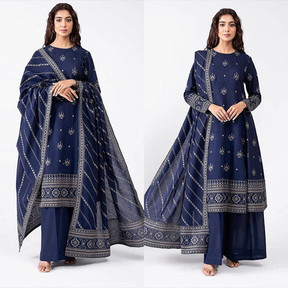 3PC EMBROIDERED DHANAK DRESS RO - 542