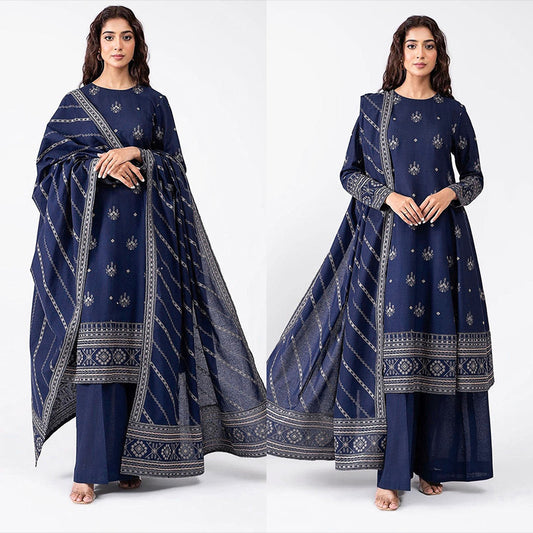 3PC EMBROIDERED DHANAK DRESS RO - 542