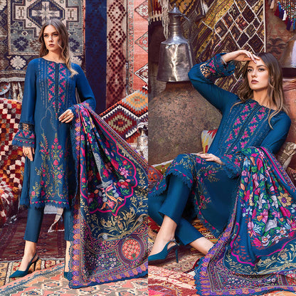 3PC EMBROIDERED DHANAK DRESS RO - 546