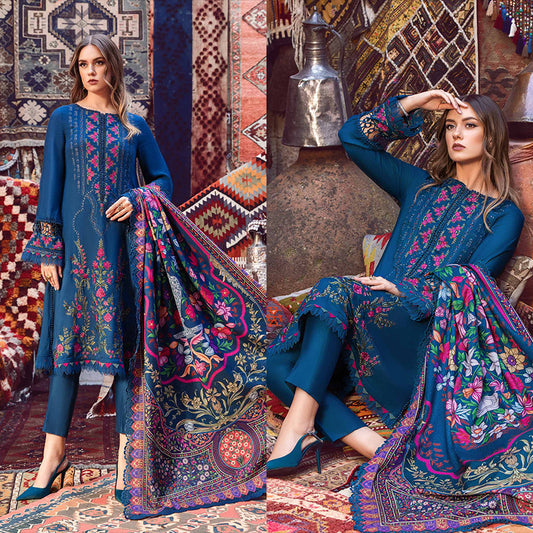 3PC EMBROIDERED DHANAK DRESS RO - 546