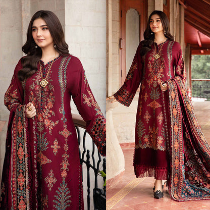 3PC EMBROIDERED DHANAK DRESS RO - 548