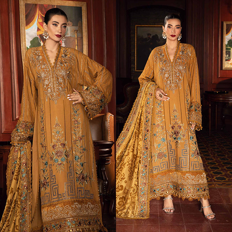 3PC EMBROIDERED DHANAK DRESS RO - 549